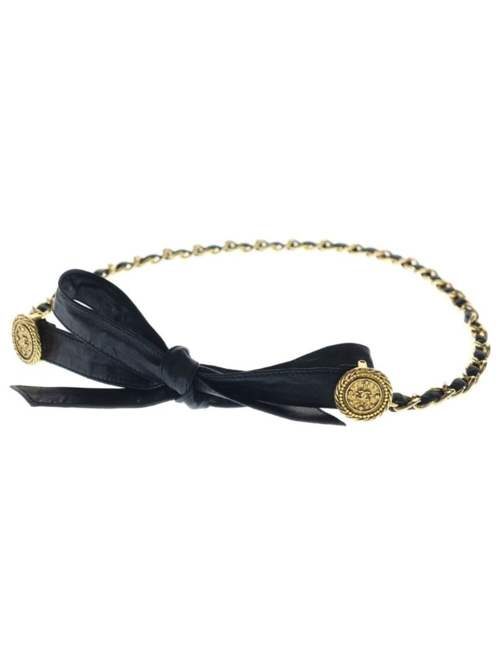 Chanel CC Logo Coin Chain Leather Belt Gold Black - Picture 1 of 6